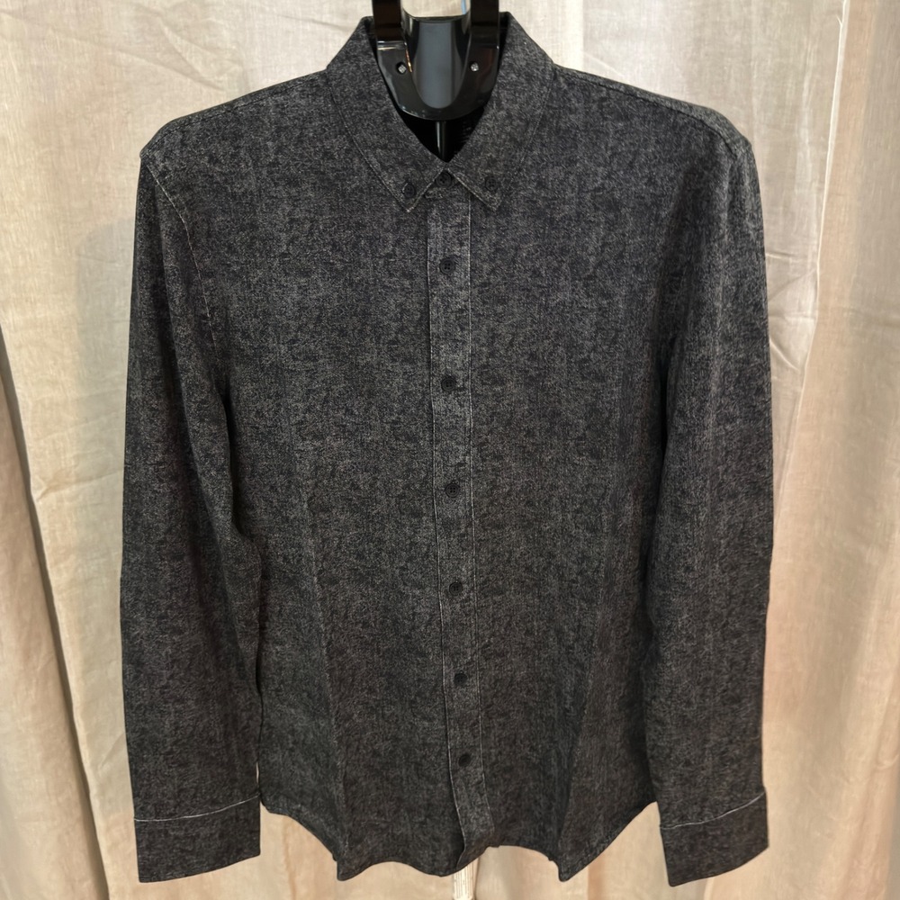 Kenneth Cole Techni-Cole Men's M Black Tie Dye Stretch Button Down Shirt NWT